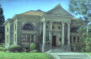 oil painting, Petaluma, Carnegie Library, Melville Holmes