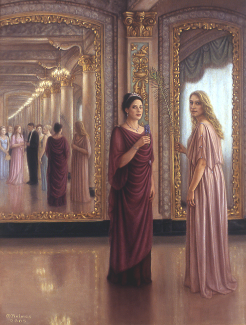 Reflections oil painting, figures, Davenport Hotel, reflections, Melville Holmes